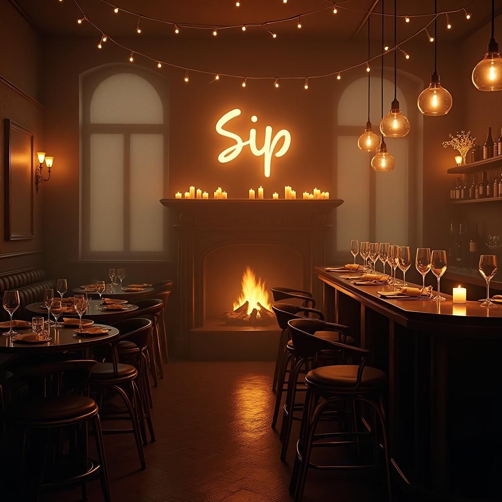 Cozy Wine Bar Interior with Warm Lighting