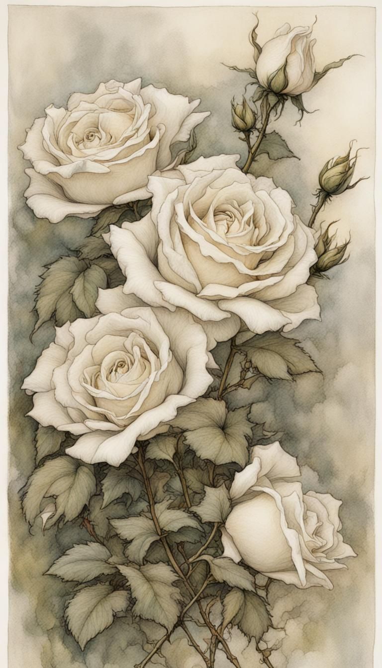 White Roses in Arthur Rackham Style