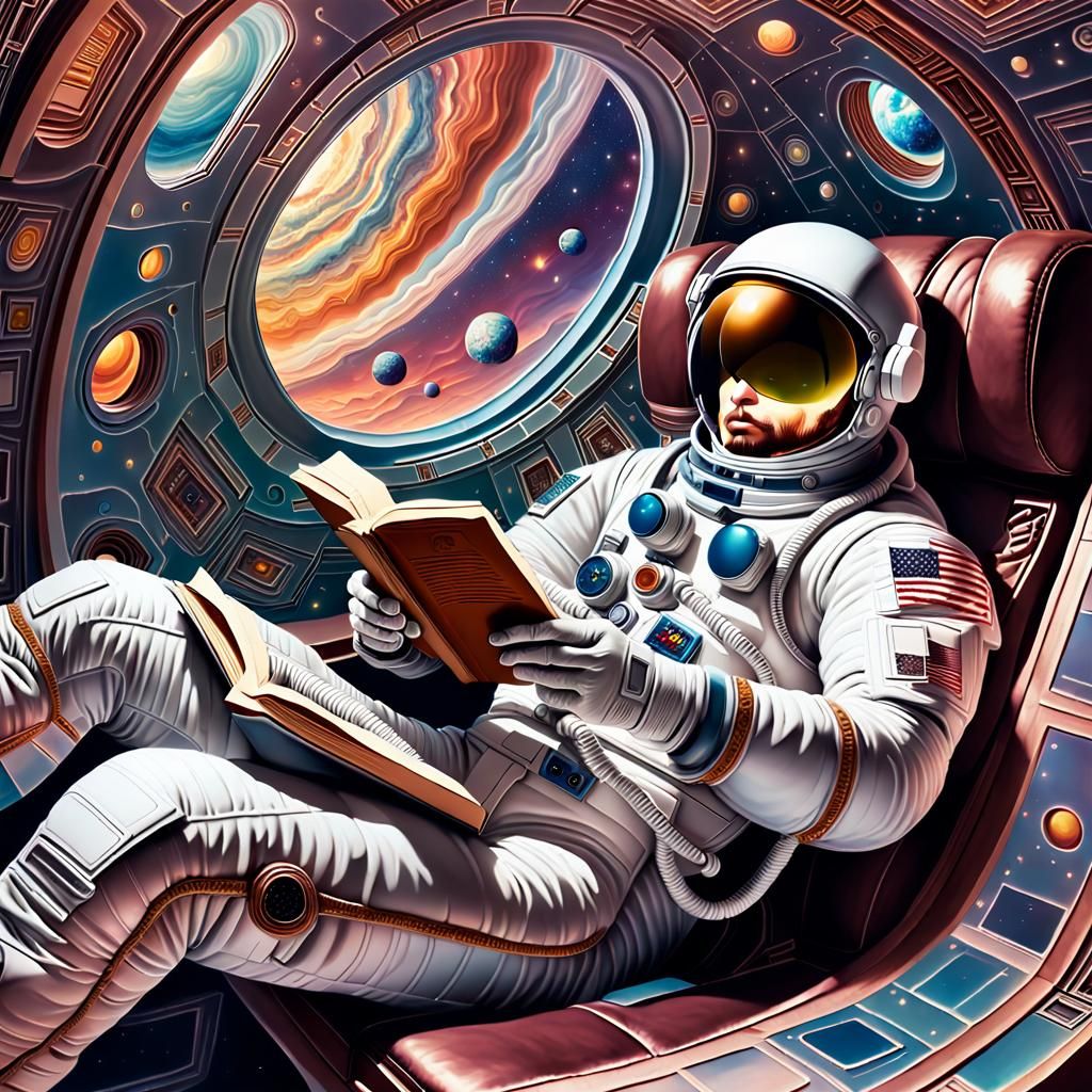 Astronaut Reclining in Spacecraft in Surreal Style