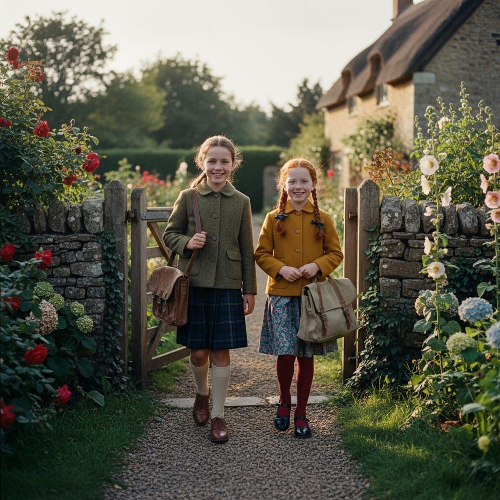 1950s Girls Walk Home From School