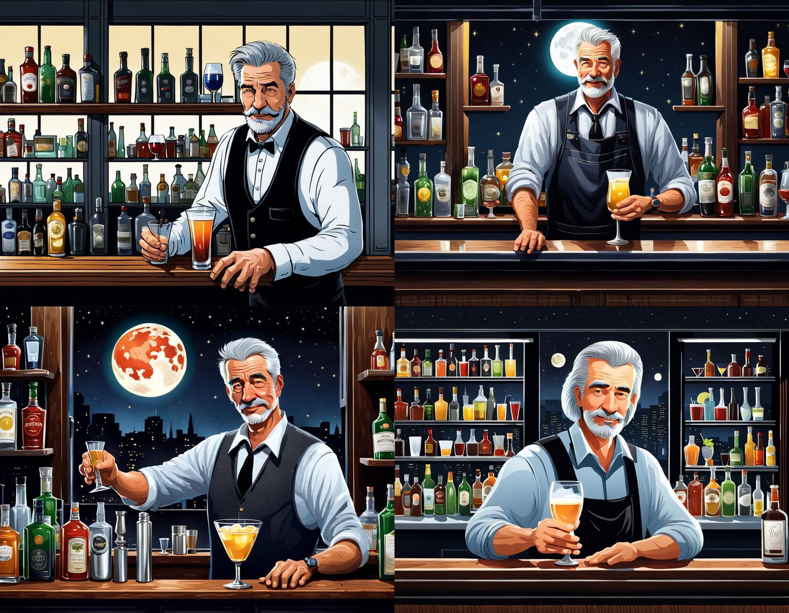 Realistic Bartender Serving Drink Under Moonlight