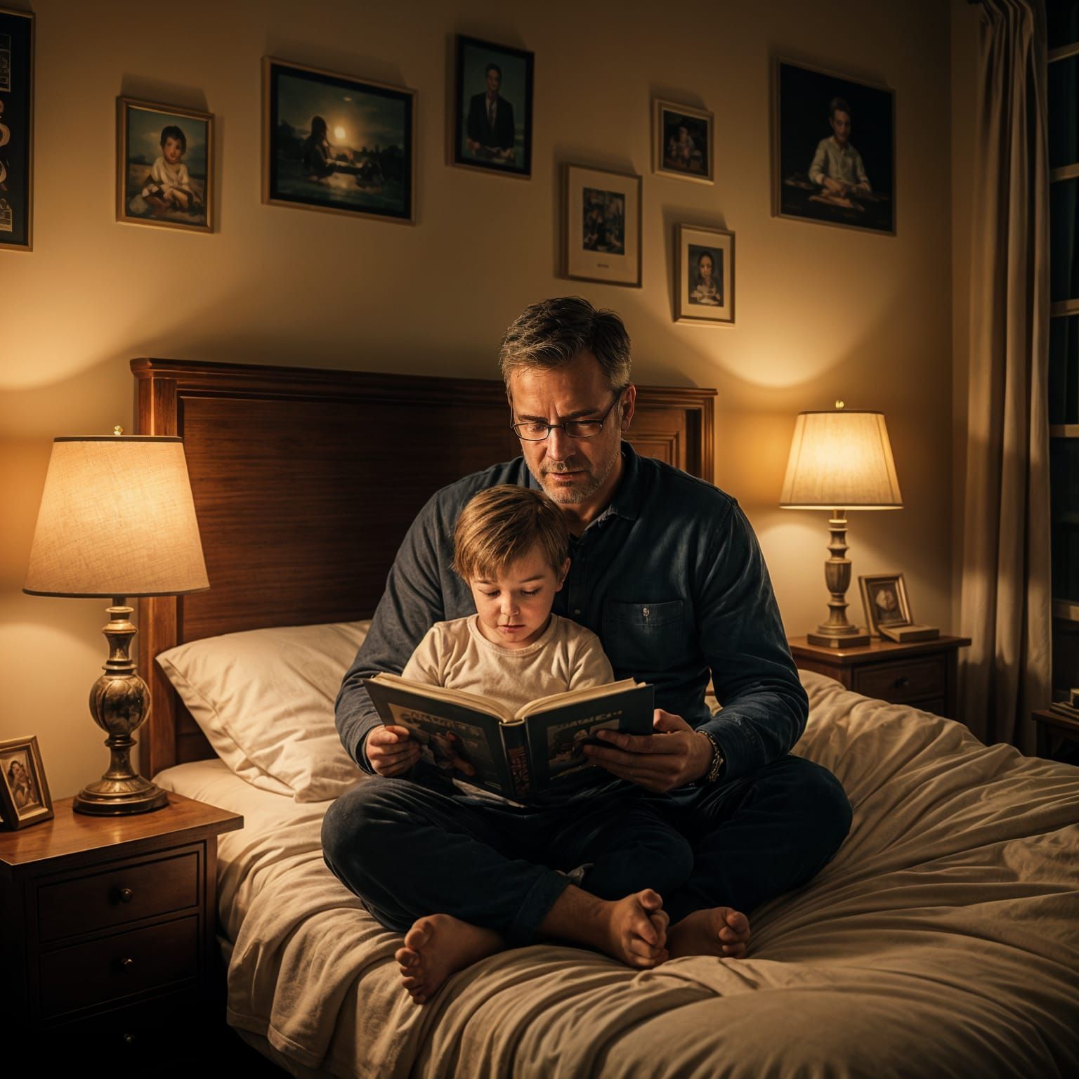Father and Child Reading Bedtime Story