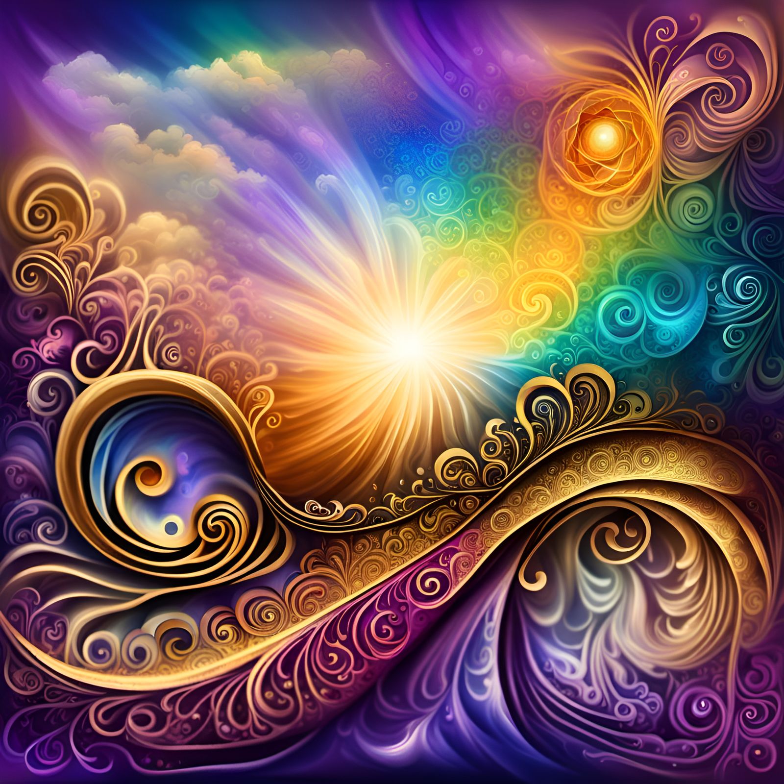 Rainbow Light Illuminates Ornate Poetry Scroll