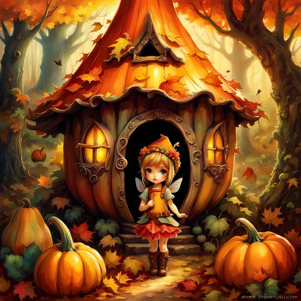 Enchanted Autumn Fairy in Gourd House