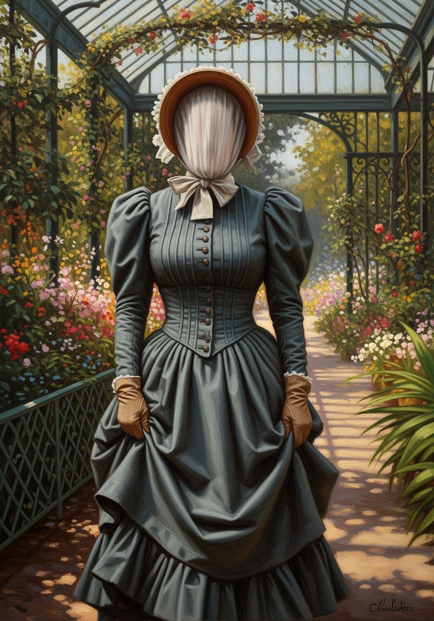 Victorian Woman in Botanic Garden, Oil Painting