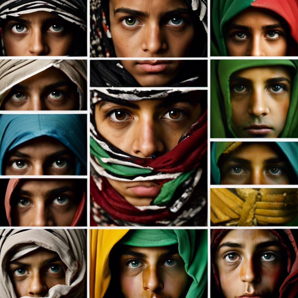 Palestinian Freedom Fighters Portrait with Arabic Calligraph...