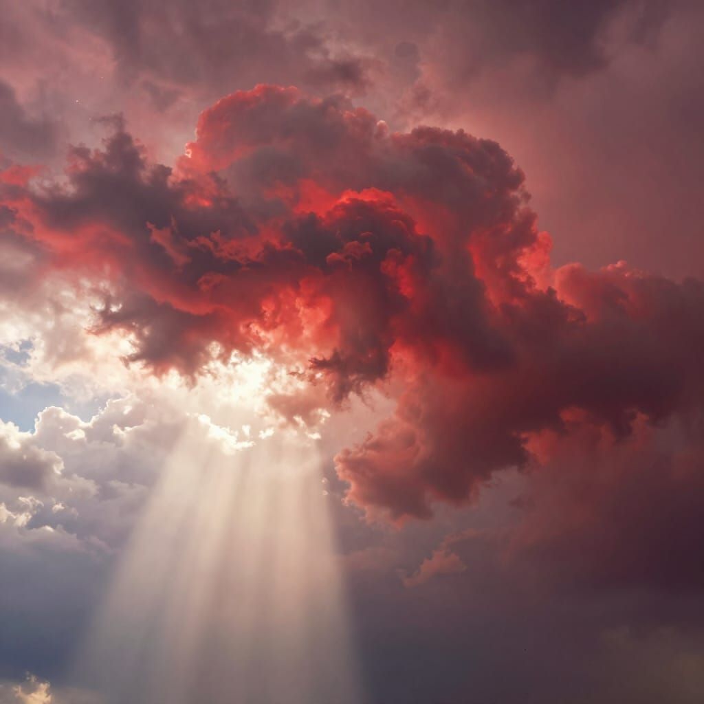 Crimson Storm Cloud in Divine Sky