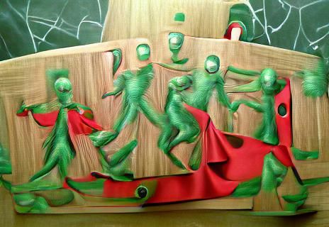 Stylized Green Figures Dancing in Circle