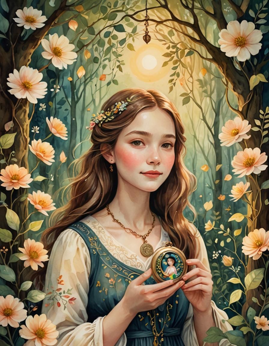 Ethereal Woman Surrounded by Floating Flowers