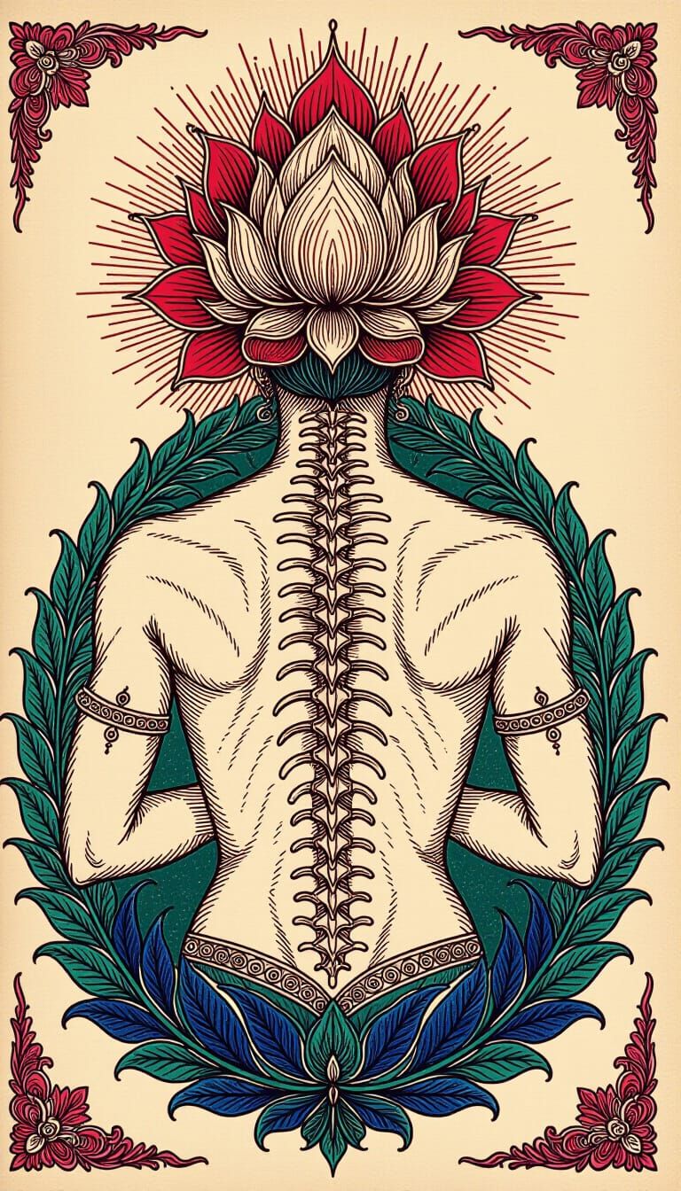 Esoteric Figure Drawing with Sunburst and Lotus Crown