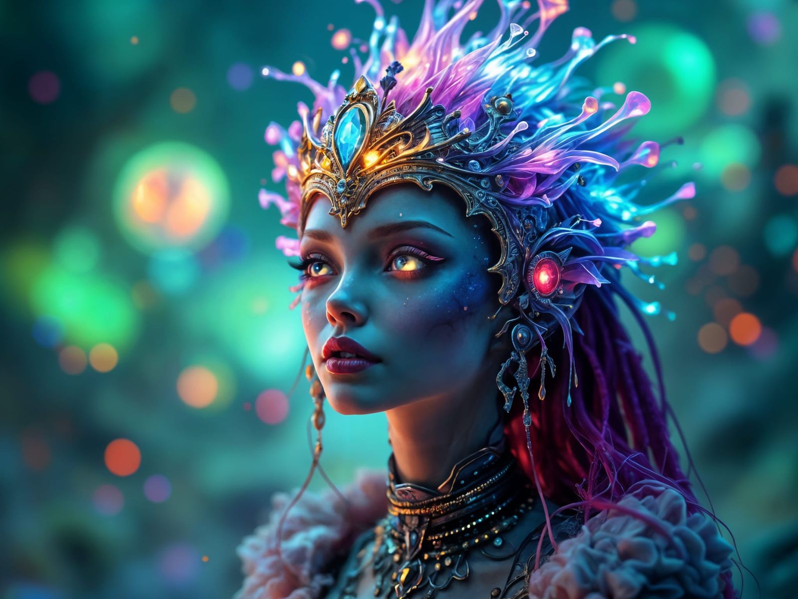 Whimsical Sci-Fi Fairytale Princess with Energy Crown