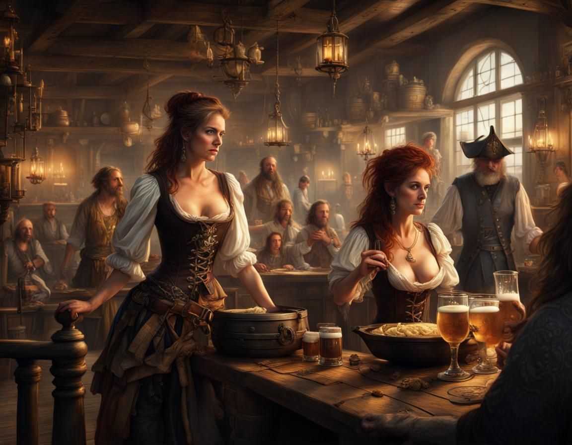 Serving Wench Delivers Beer to Pirates