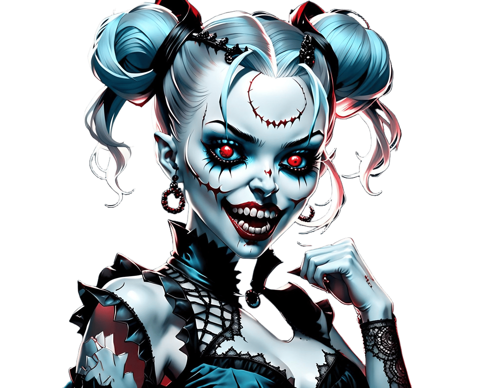 Vampire Girl with Pale Blue Skin in Anime Style