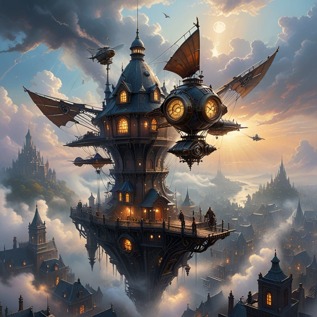 Steampunk Ornithopter Soaring Over Victorian Metropolis