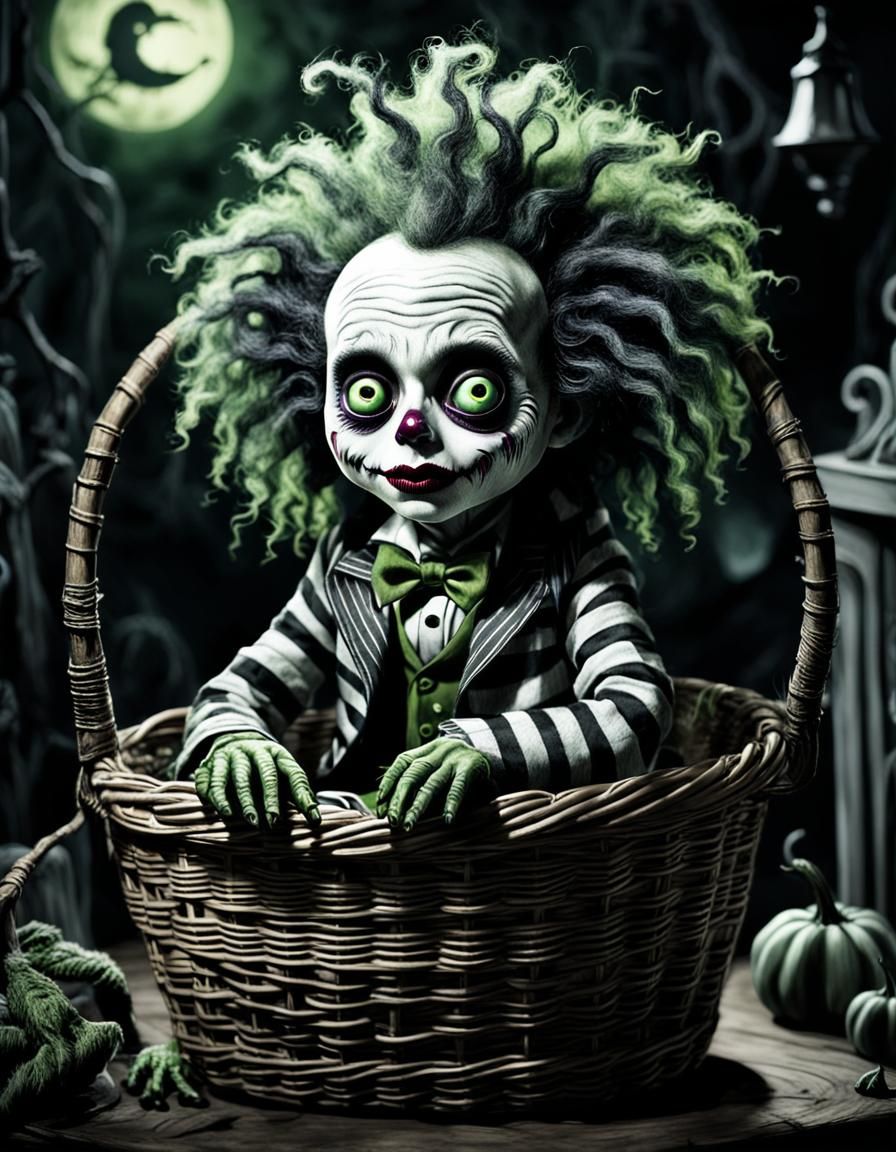 Baby Beetlejuice Concept Art in Tim Burton Style