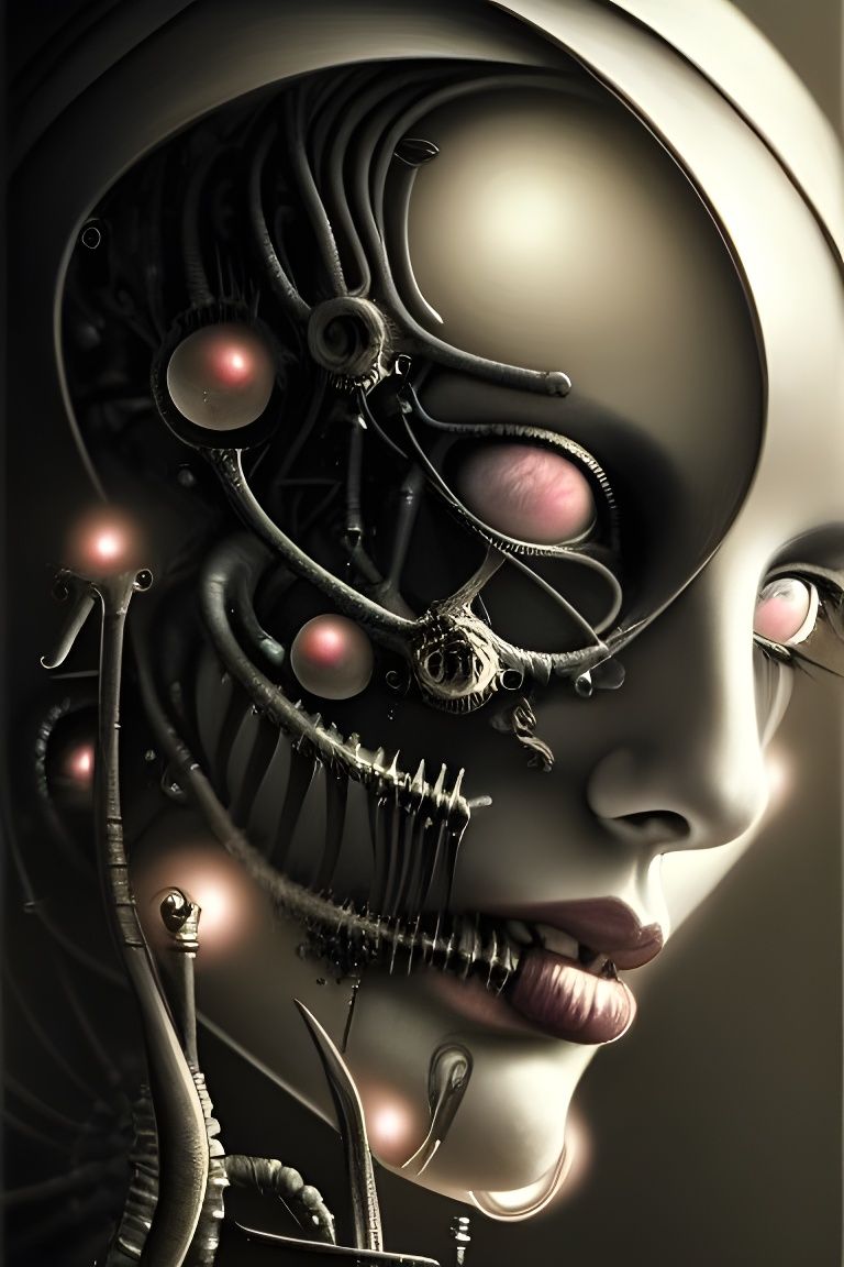 Biomechanical Oracle: Divine Tech Goddess Illustration