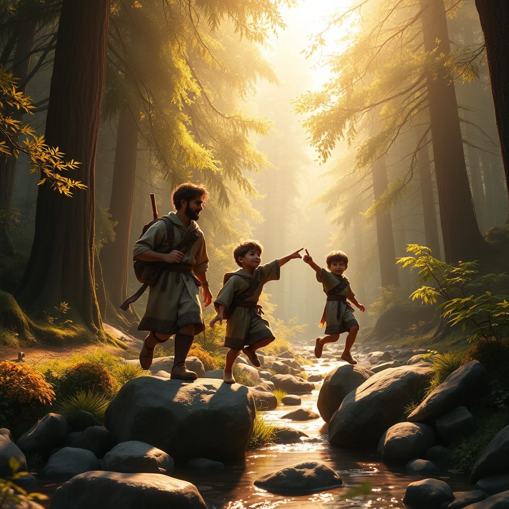 Fantasy Family Adventure in Lush Forest