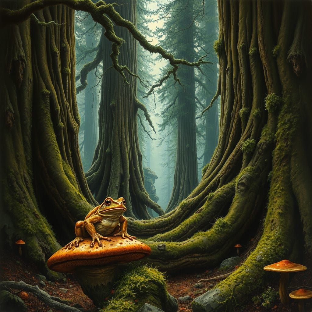 Ancient Forest Mystique in Oil Painting Style
