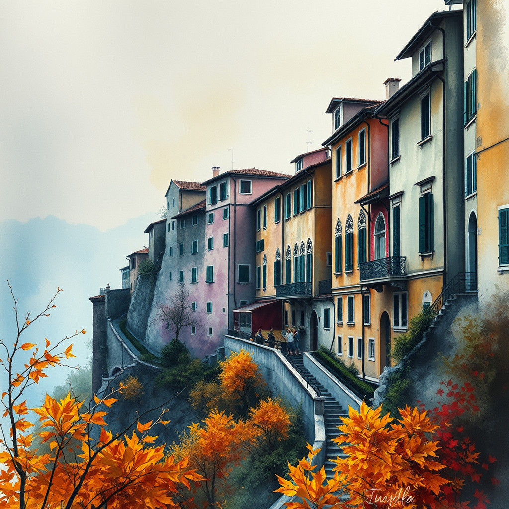 Italy in Autumn: Colorful Ink Wash Painting