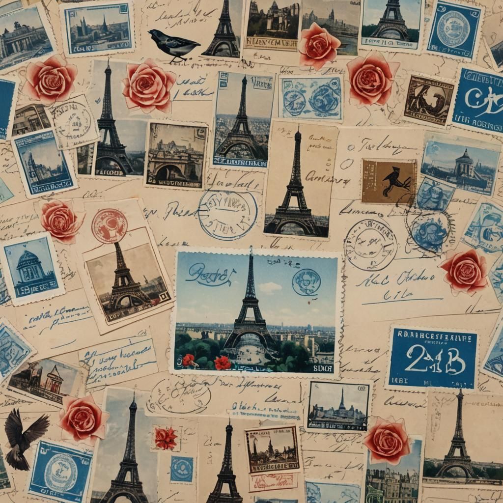 Vintage Paris Postcard with Stamps and Calligraphy