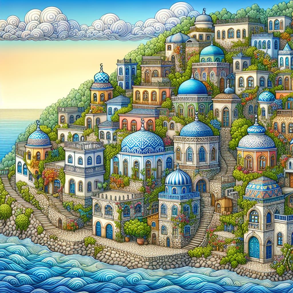Playful Mediterranean Town with Colorful Architecture