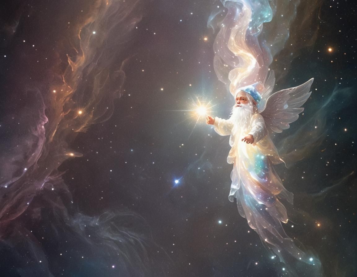 Luminous Gnome Angel in Space: Digital Art