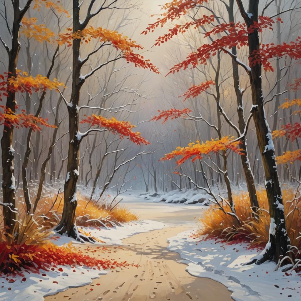 Snowy Tropical Beach in Impressionist Style