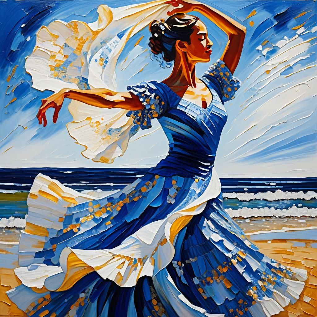 Flamenco Dancer on Beach as Acrylic Painting