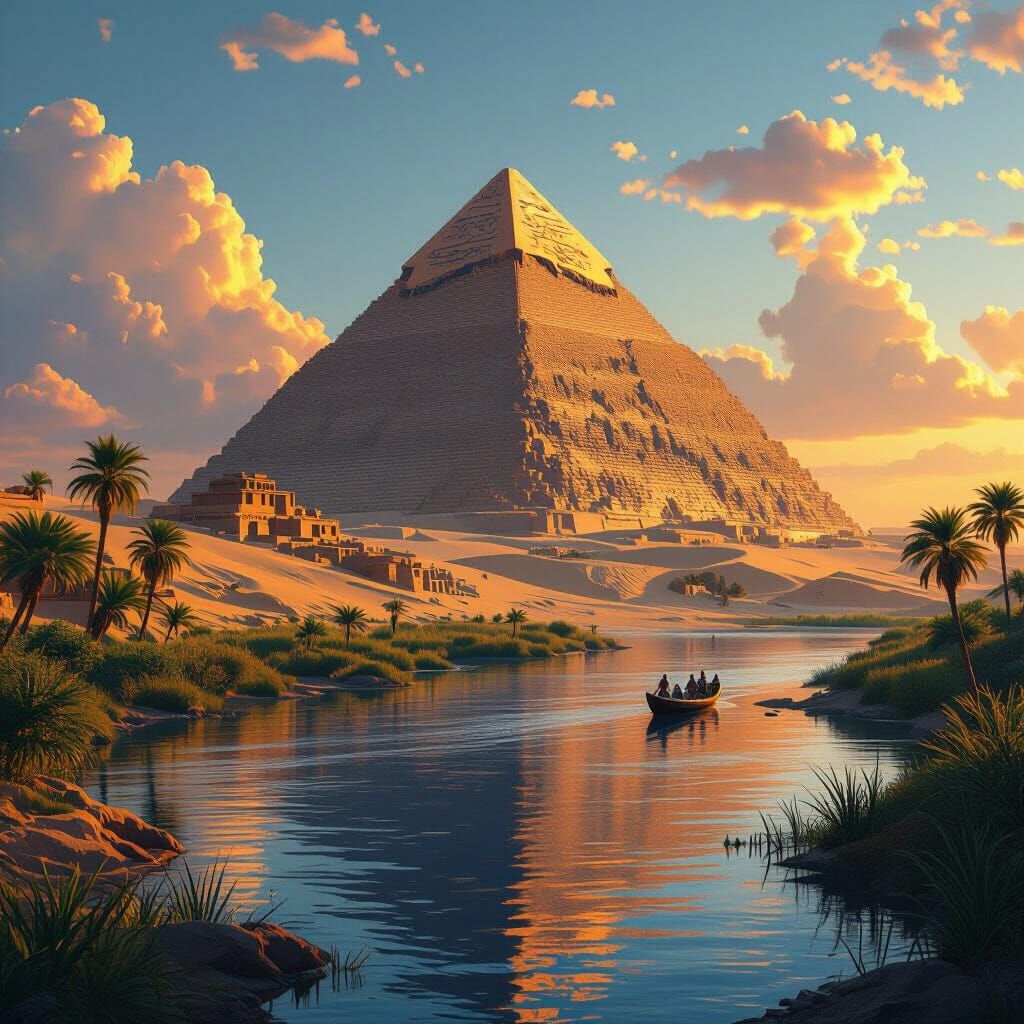Egyptian Pyramid and Nile in Matte Painting Style
