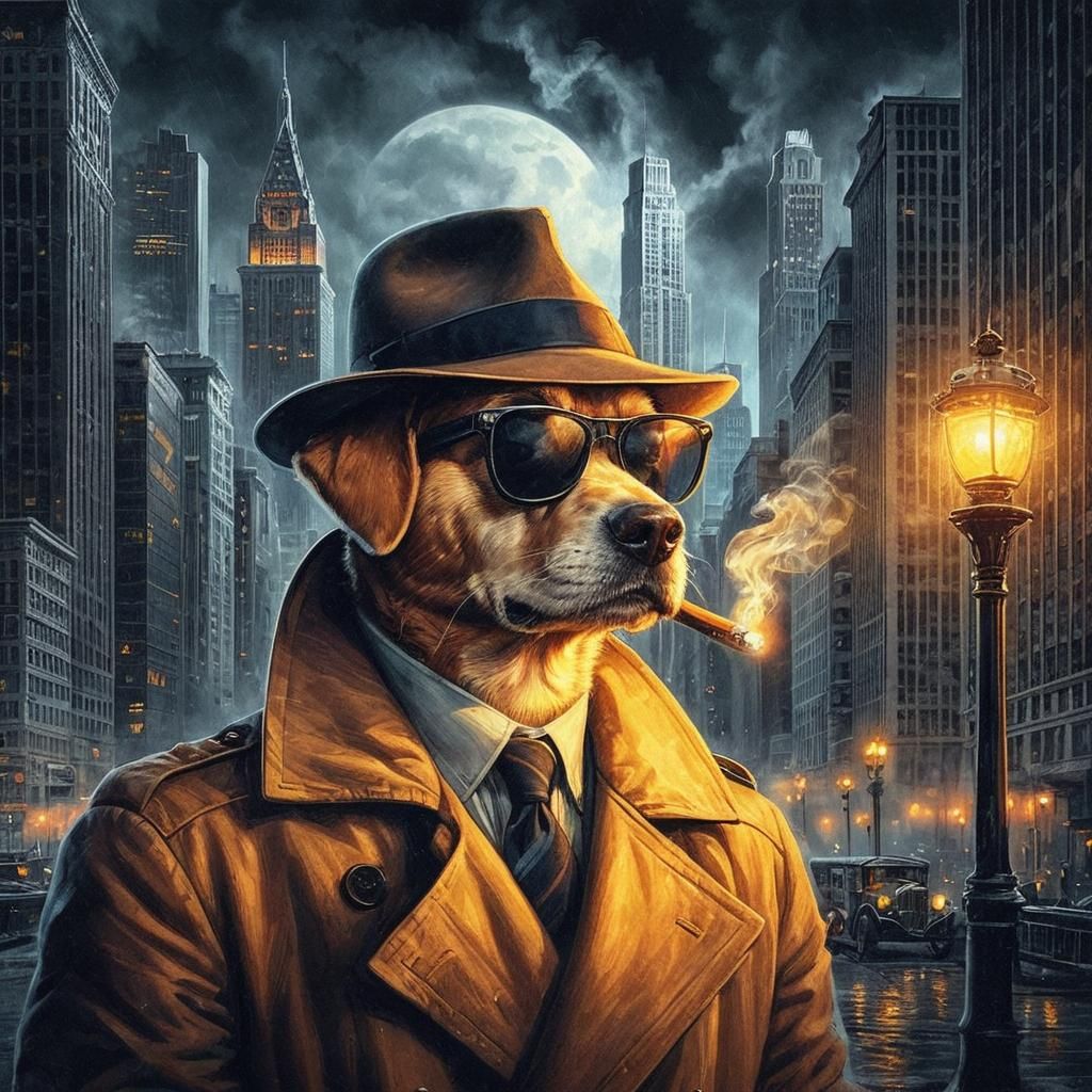 Dog Detective in Film Noir Style, Chicago