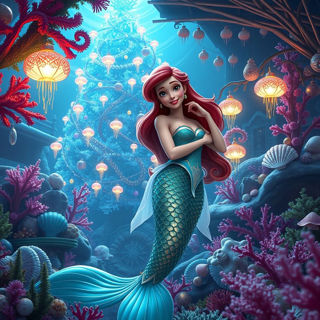 Mermaid Princess Enchants Whimsical Underwater Christmas Sce...