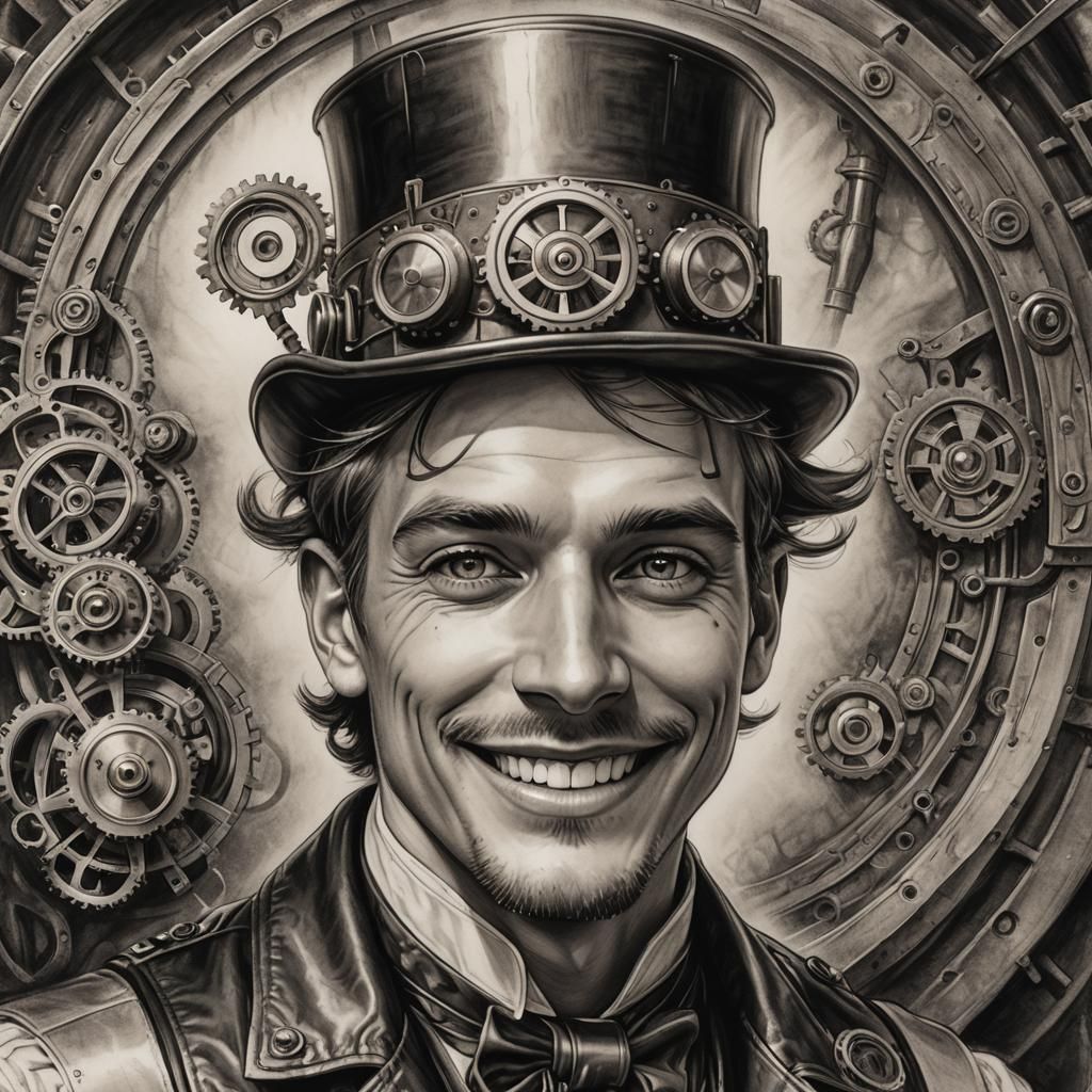 Steampunk Youth: A Photorealistic Charcoal Portrait