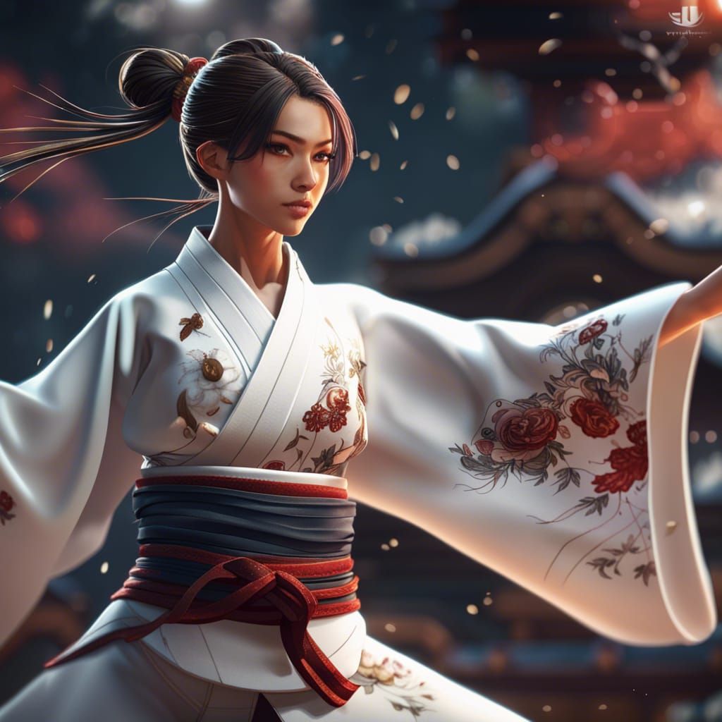 warrior anime aikido girl in action