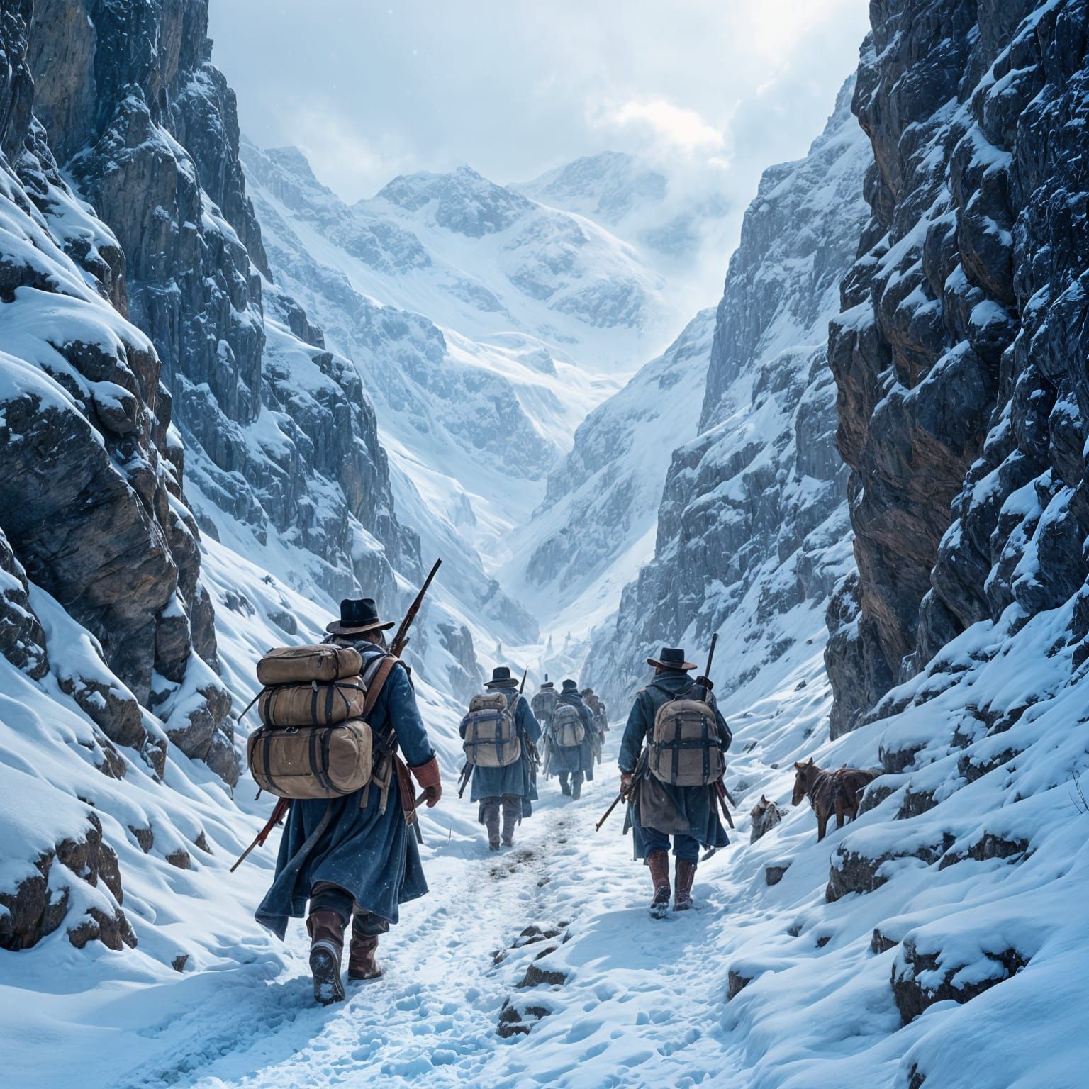 18th Century Travelers Brave Treacherous Mountain Snowstorm