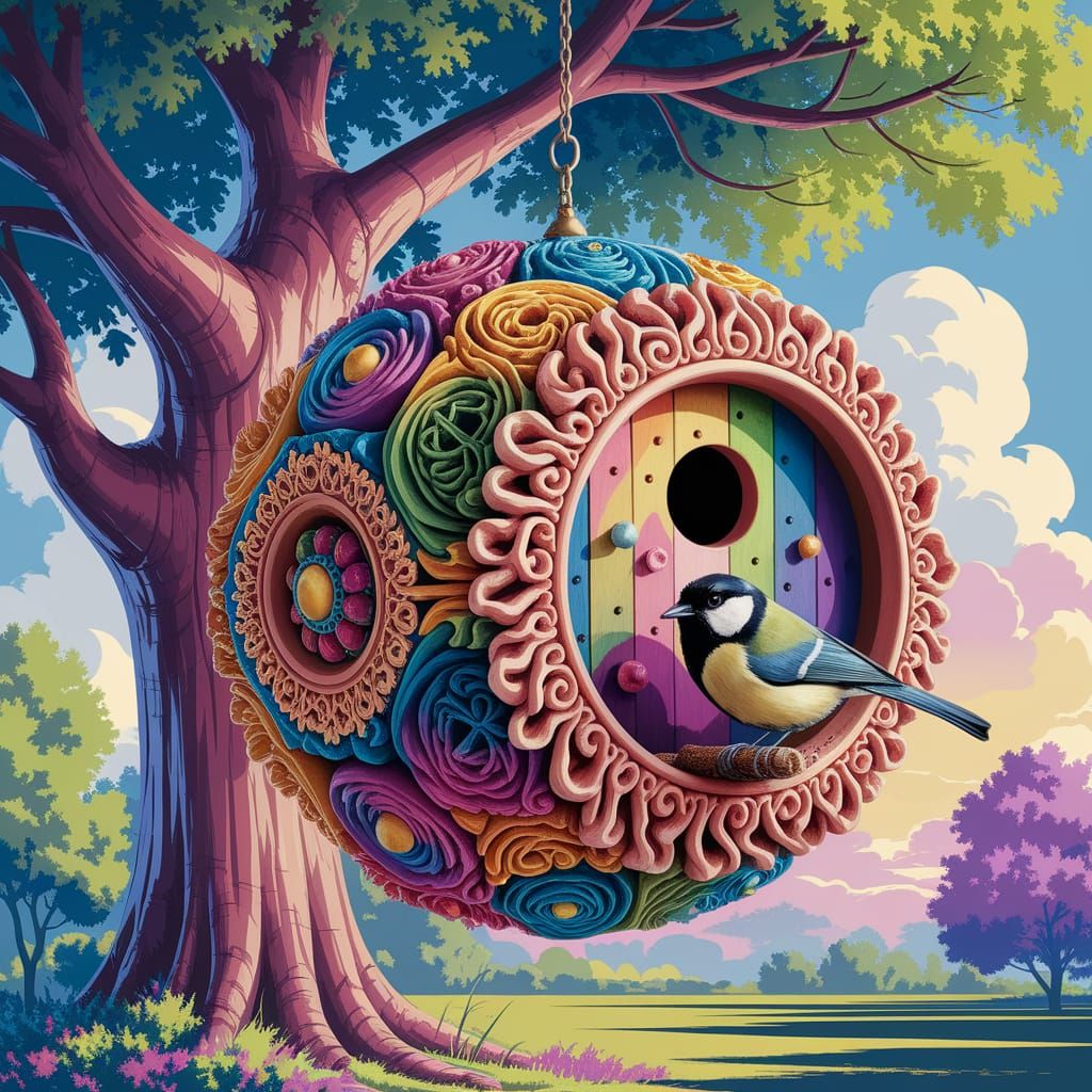 Ornate Birdhouse in Gaudi and Waterhouse Style