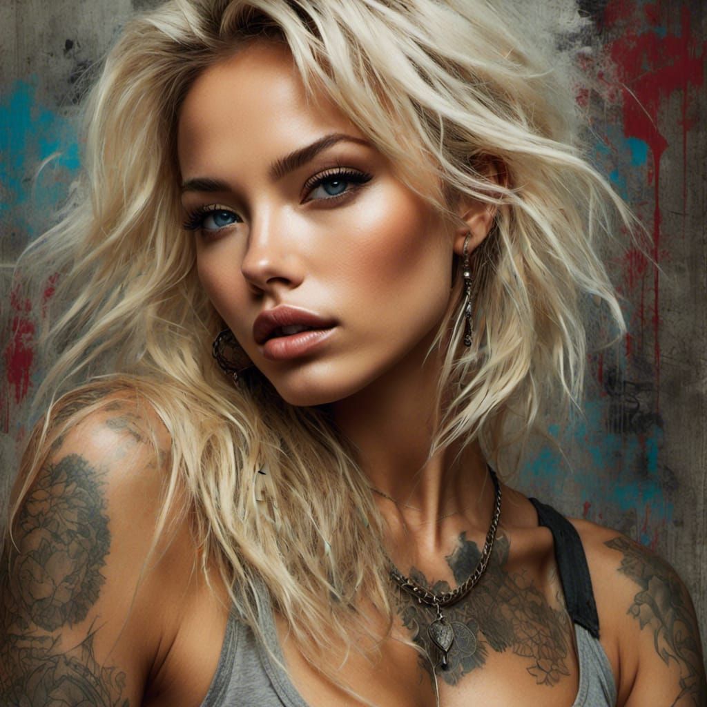 Dreamy Blonde Close-Up in Grunge Poster Style