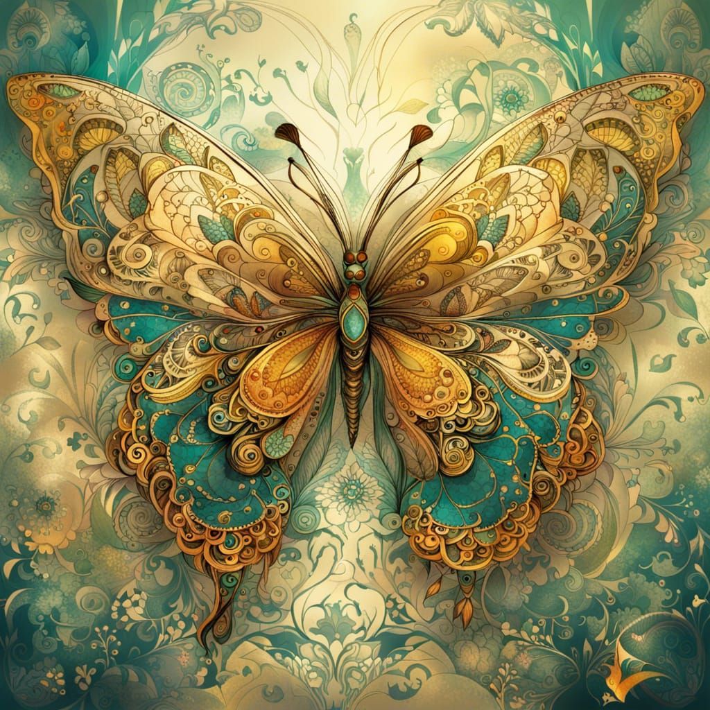Intricate Golden Butterfly Digital Art