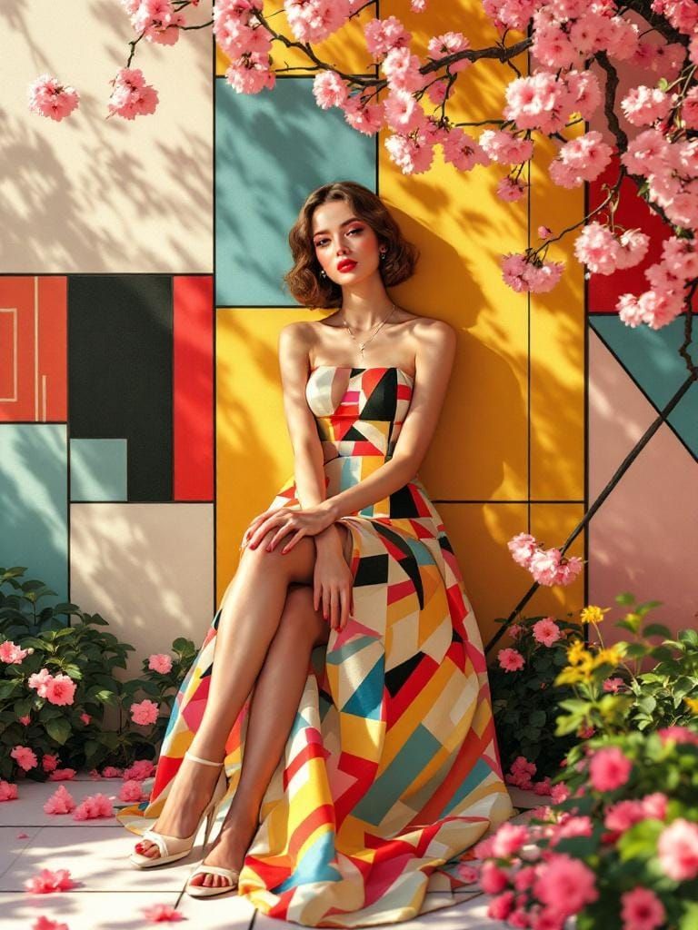 Vintage Pin-Up in Dream Garden, Pop Surrealism Style