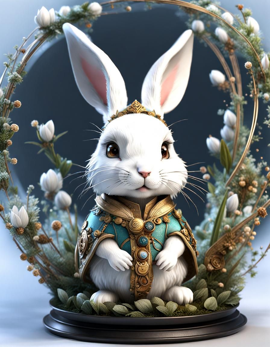 Adorable Chibi Rabbit Bobblehead in Blizzard