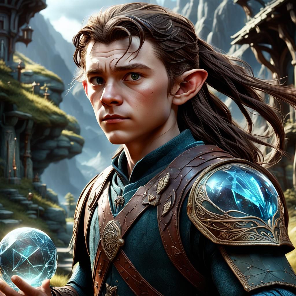 Youthful Hobbit Adventurer with Crystal Orb Staff