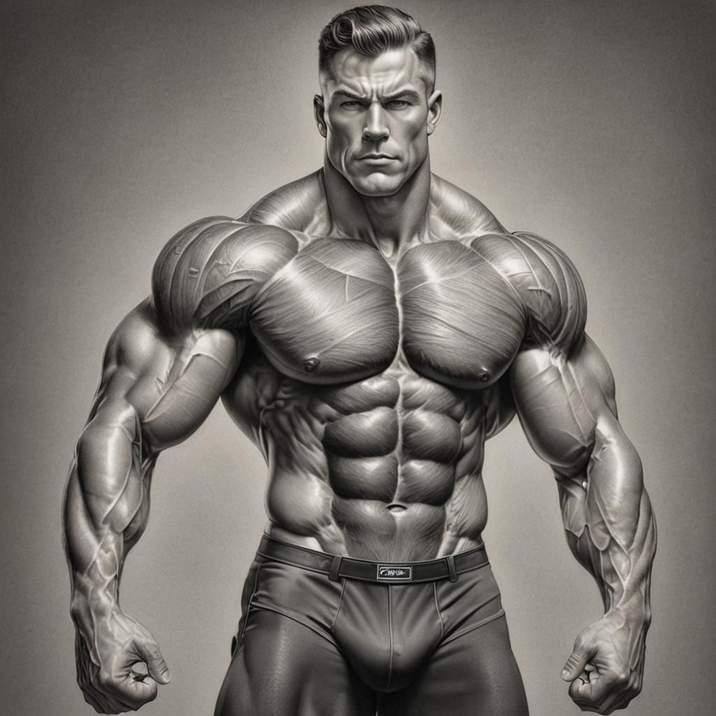 Hyperrealistic Graphite Pencil Drawing of Muscular Man