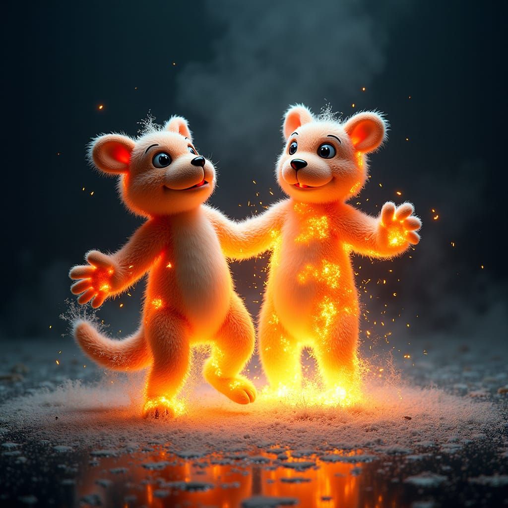 Dancing Mythical Creatures Create Fire and Ice Tornado