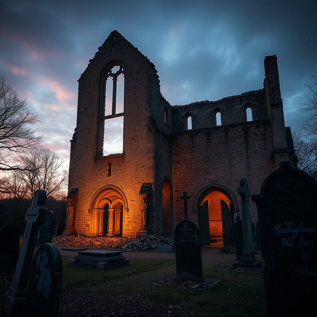 Twilight Abbey Ruins in Romantic Style