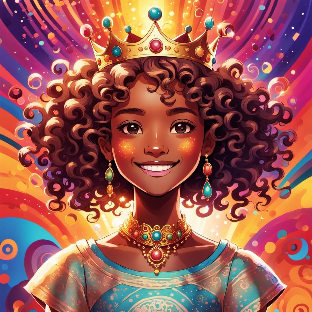 Brown-Skinned Girl with Crown in Manga Style