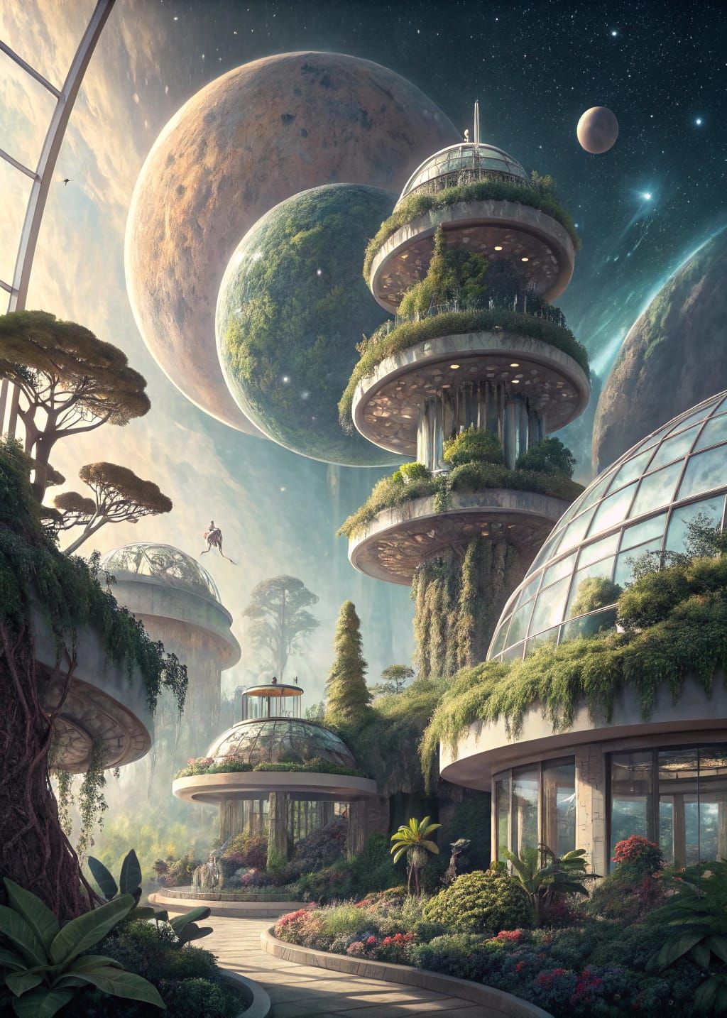 Futuristic Sanctuary in Space Station Orbiting Exoplanet