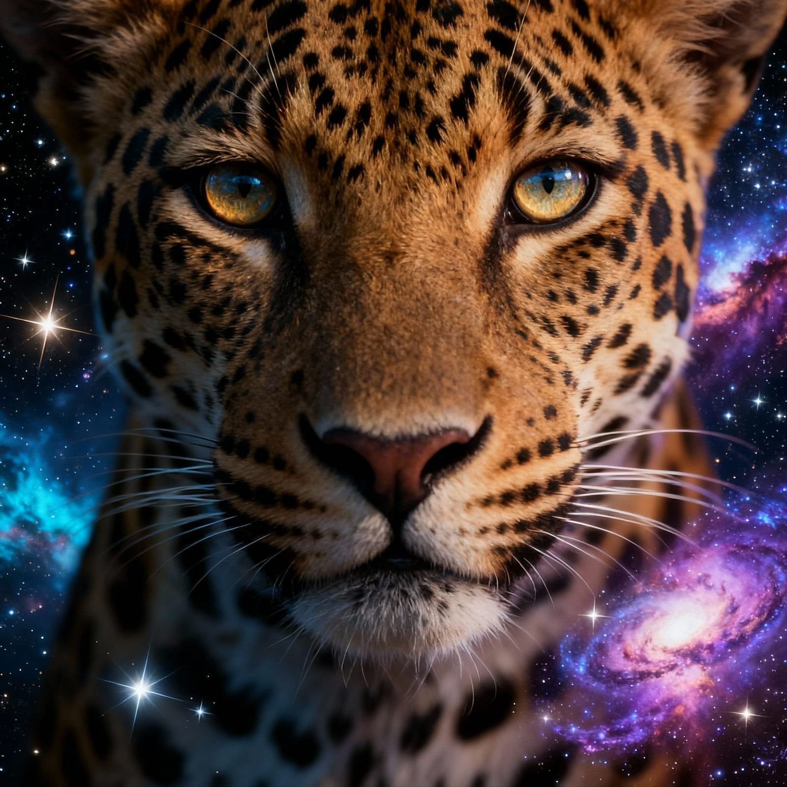 Close-Up Jaguar Face with Cosmic Eyes