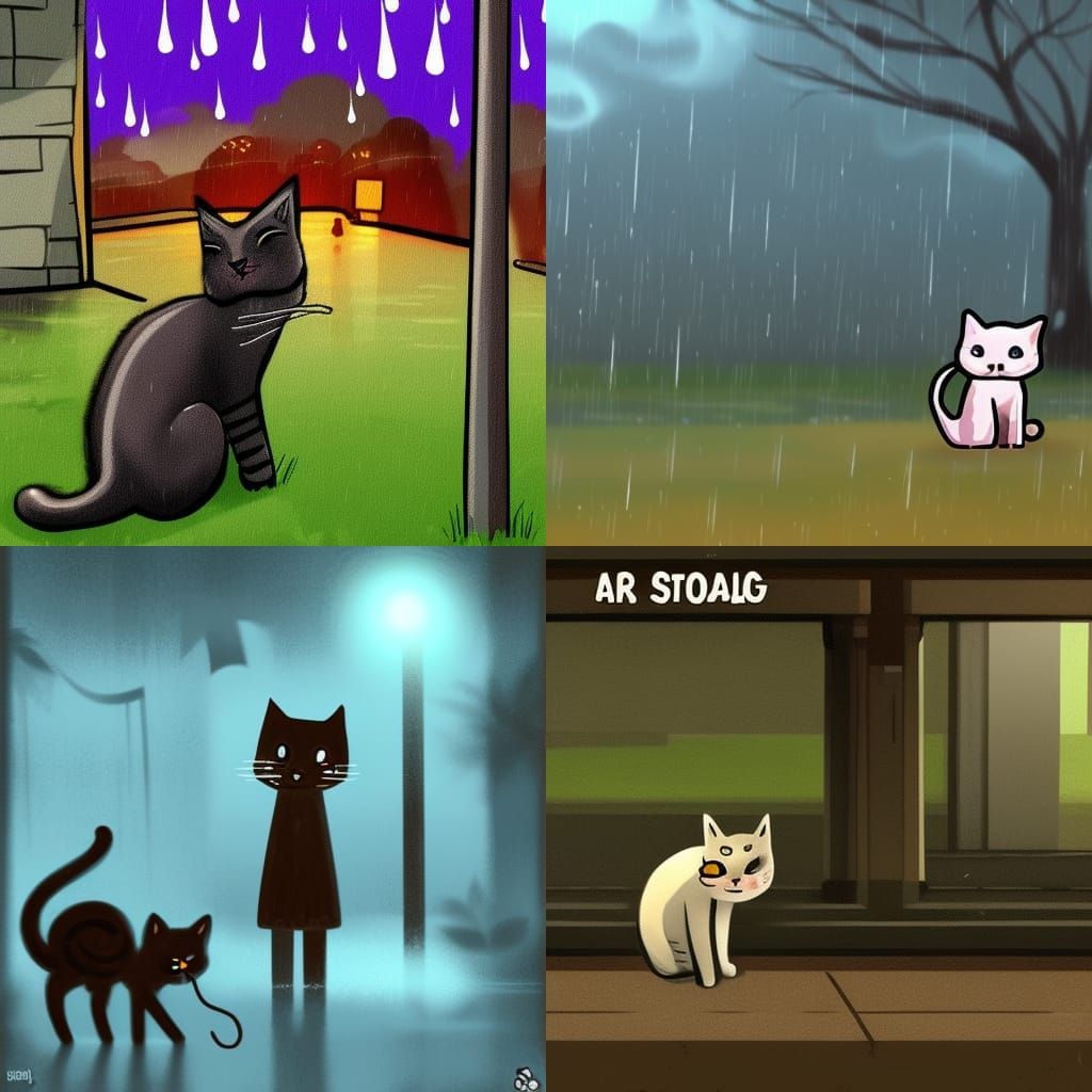 Lonely Cat in Rain, 'Stray' Game Art Style