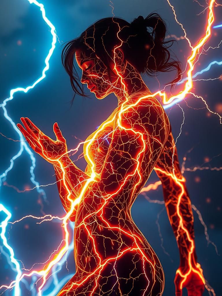 Electric Female Silhouette in Lightning Energy