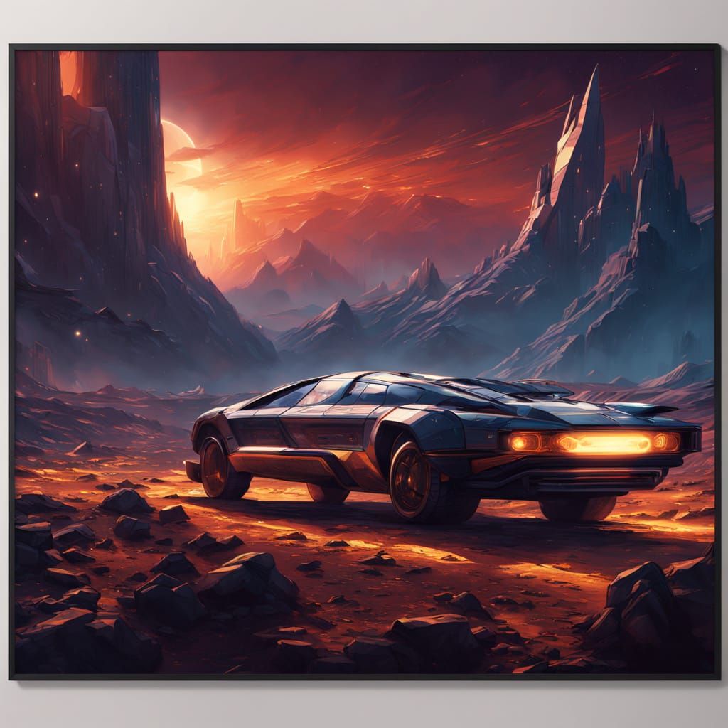 Futuristic Cityscape on Barren, Rust-Red Planet Under Starry...