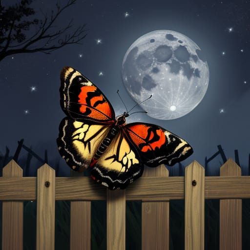 A Cecropia moth landing on a fence in the moonlight. macro photography.